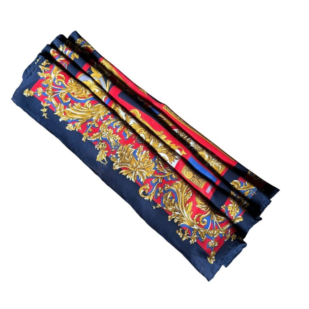 Vintage Georgiou 55 x 16 In Silk Scarf Japan Navy Red & Gold Medallion‎ Nautical - Picture 8 of 8